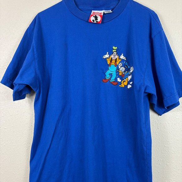 Vintage Mickey Inc Disney Parks Tee L Embroidered Goofy Donald 90s Royal Blue - Picture 5 of 7